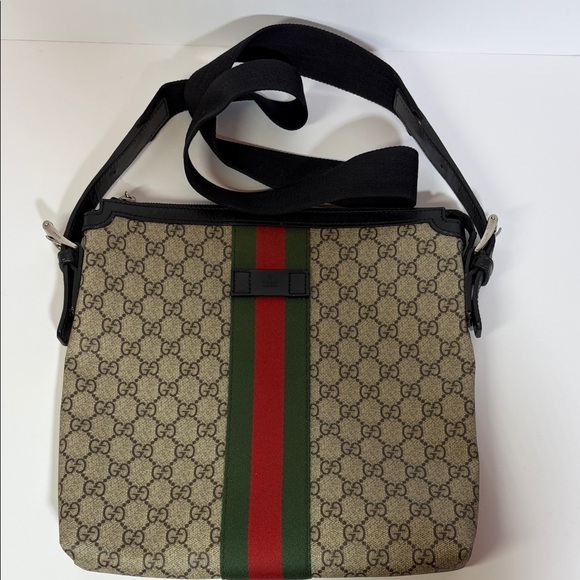 Gucci Beige Messenger Bag with Green and Red Stripe